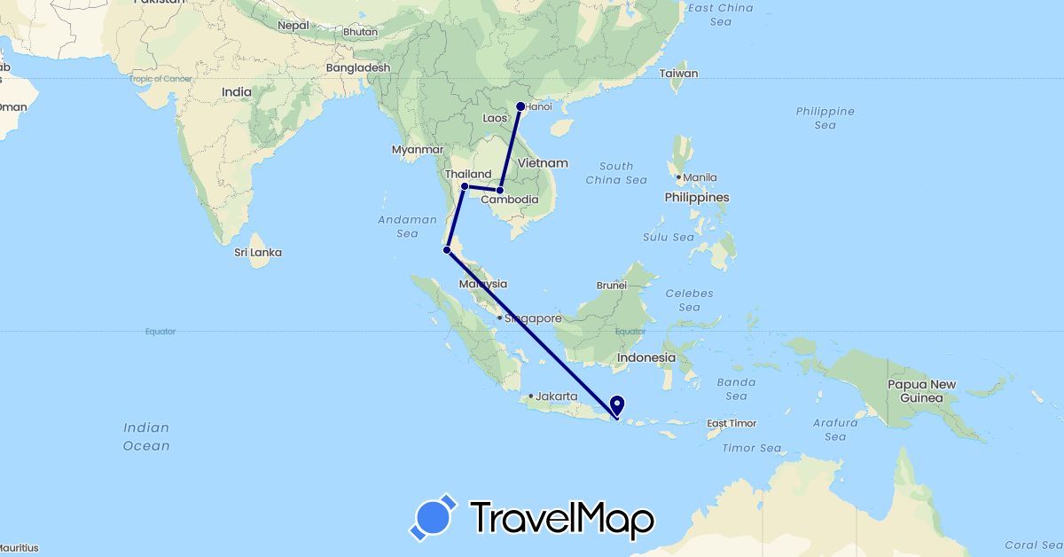 TravelMap itinerary: driving in Indonesia, Cambodia, Thailand, Vietnam (Asia)